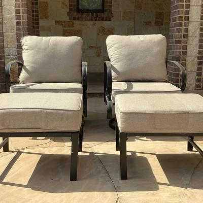 Pair Of Outdoor Swivel Rocker Chairs & Ottomans  