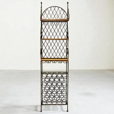 Metal & Wood Wine Rack With Three Shelves 