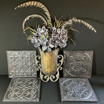 Metal And Floral Wall Art