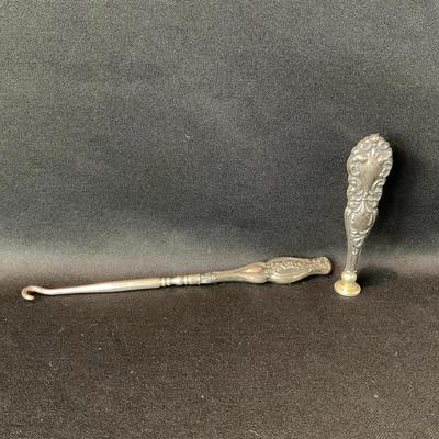 Vintage Sterling Silver Button Hook And Wax Stamp