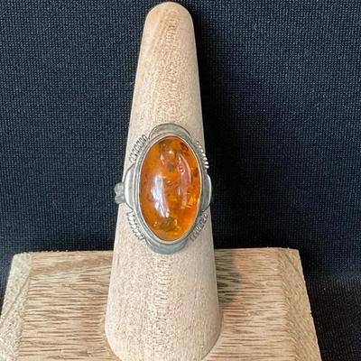 Sterling Silver & Amber Ring