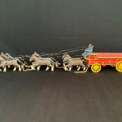 Vintage Cast Iron Horses And Wagon