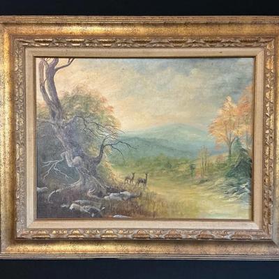 Deer In Valley Landscape Painting