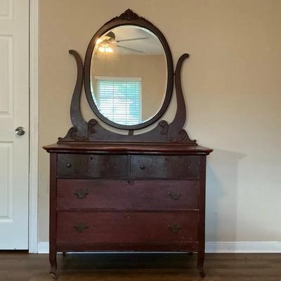 Vintage Solid Wood Dresser With Mirror  