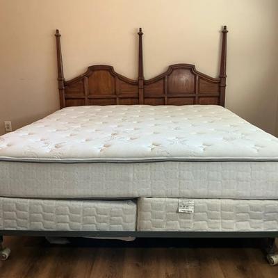 Vintage Solid Wood King Headboard, Mattress & Box Springs  