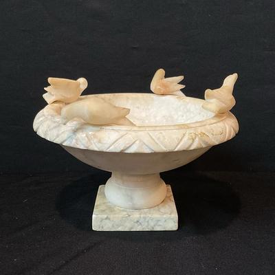 Vintage Miniature Italian Alabaster Birdbath & Birds