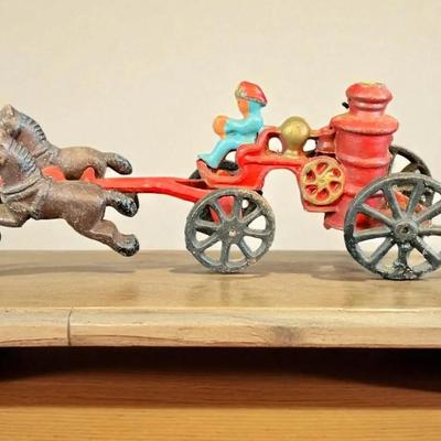 Vintage Cast Iron Horse Drawn Fire Pump Wagon