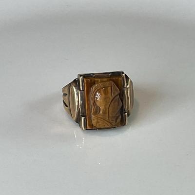 10K Tiger Eye Cameo Mens Ring