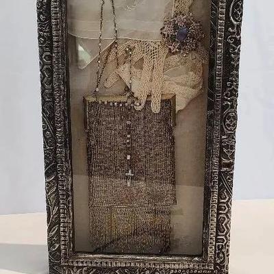 Silver-framed Victorian-look Shadowbox & Crystal Pendant Necklace
