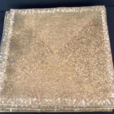 Kim Seybert Gold Glass Beaded Place Mats, Gold Pearl Napkin Rings & Gold Napkins Set Of 8 Each 