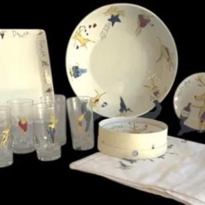 Pottery Barn Reindeer Set with Appetizer Plates and Serving Tray /Bowl 