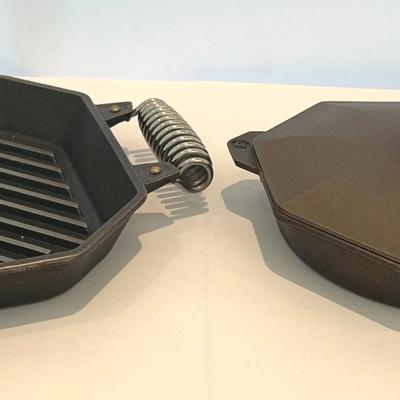 Finex 12 inch cast-iron double handled grill pan and seasoned cast-iron skillet fry pan w  with lid