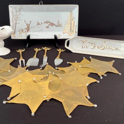  Mudpie Tray/ Dish, Renton Deer Tray, Cheese Knives w/ Reminder Handle & Cocktail Costers Gold (8)