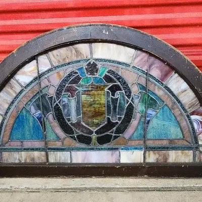 Antique Stained Glass Transom Window 