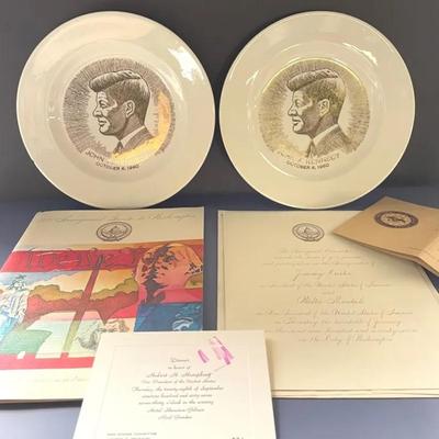 Political Ephemera With 1967 Invites, 1977 Carter Inaugural Booklet  And JFK Commemorative Plates 