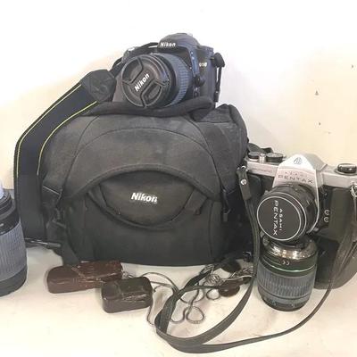 Asahi Pentax Spotmatic 35mm Camera With Nikon D50 SLR And 3 Lenses 