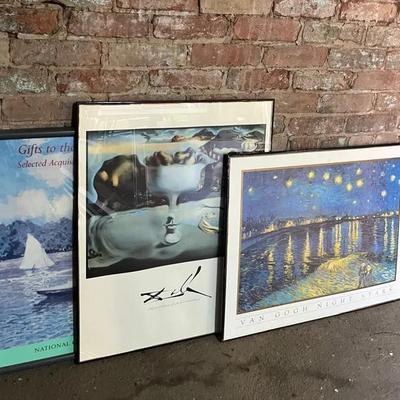 Framed Classic Art Prints (3) after Monet, Dali and Van Gogh