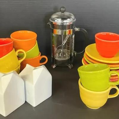 Fiestaware Cups And Saucers With Bodum French Press 