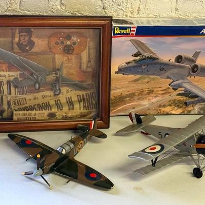 Plane Collectibles With 2 Wooden Models, Revell Warthog Model & Lindbergh Shadowbox Display 