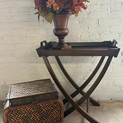 Decor Trio With Folding Wood Tray, Flower Vase & Lidded Basket