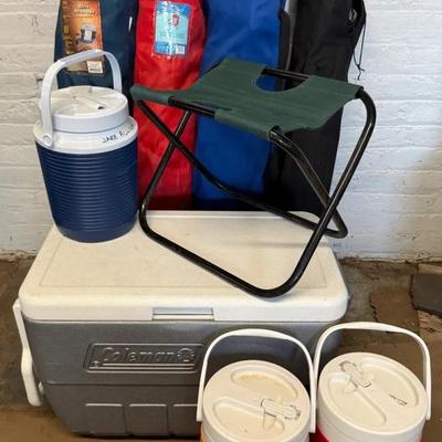 Camping Supplies With Folding Chairs (4), Stool & Coolers (4)