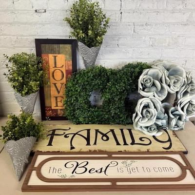 Home Decor (9 Pieces) With Inspirational Signs, Sconces, Faux Greenery 
