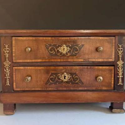 French Marquetry Diminutive Chest with Ormolu Mounts, 19th Century 