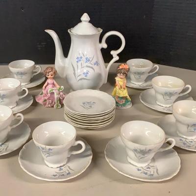 Norleans “Harmony” Child’s Tea Set + Two Ceramic Figurines