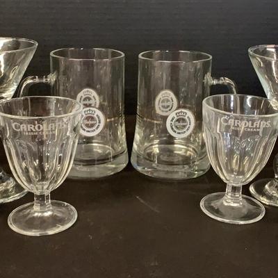 Assortment Of German Beer Mugs, “Carolans” Irish Cream Glasses And A Pair Of Martini Glasses 