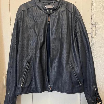 Power Trip Perforated Black Leather Bomber Jacket Size 2XL