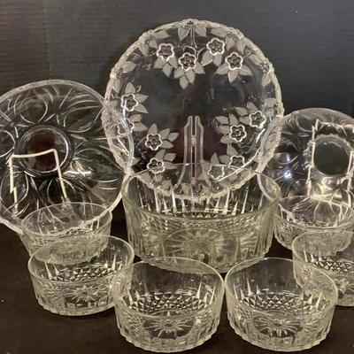 Assortment Of Glassware Serving Pieces, Including An Arcoroc France Salad Set
