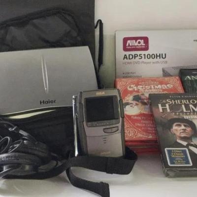 HDMI DVD Player w/USB, Color LCD TV, Haier Portable DVD Player & Sony Headphones 