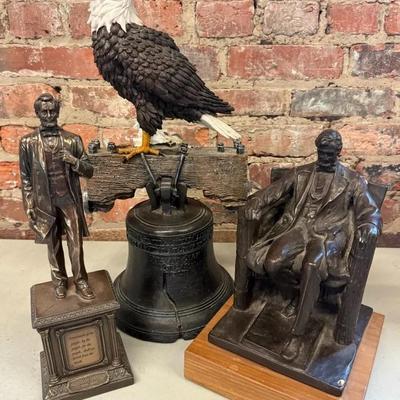Patriotic & American History Themed Statues (3) With Eagle, Lincoln