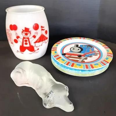 Bartlett Collins Circus Clown Cookie Jar With Viking Glass Dog And Plates