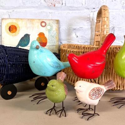 Children’s Room Decor (8 Pieces) With Wood & Ceramic Bird Figures