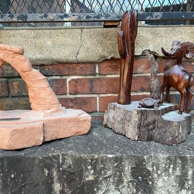 Mexican Carved Wood Group With Cast Replica Of Delivered Arch, Moab, Utah