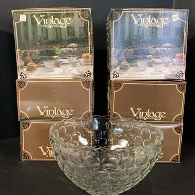 Pressed Glass Punch Bowl Plus Six Boxes Of “Vintage” Two Piece Snack Sets