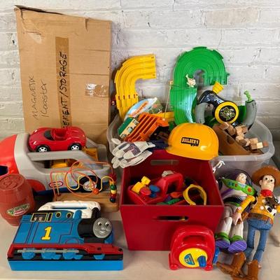 Mixed Toy Lot With Thomas Trains, Blocks, Pretend Tools, Toy Story, Magnetix & More
