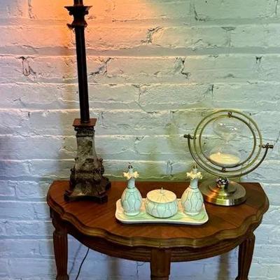 Vintage Demilune Table Lamp, Timer, Porcelain Dresser/Vanity Set 
