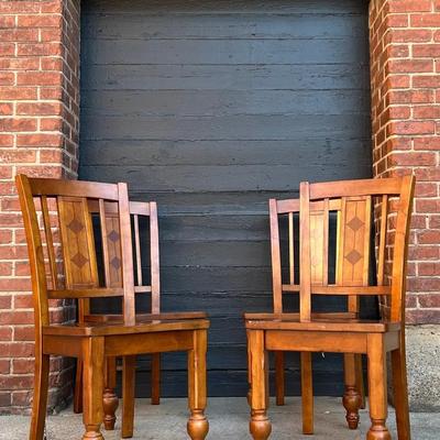 Set of Four Wood and Ceramic Tile Back Side Chairs