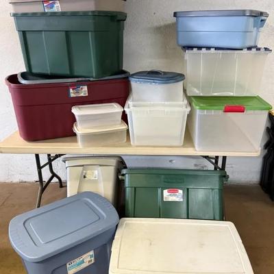 Large Lot Of Plastic Storage Totes, Assorted Sizes & Conditions