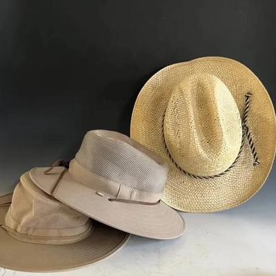 Resistol Western Straw Hat Size 7 3/4 and Two Canvas Solar Hats 