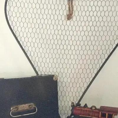 Metalware Collectibles w/ Cast Iron Toy Train, Heart Basket, Meilink Heavy Black Storage Box, Etc.