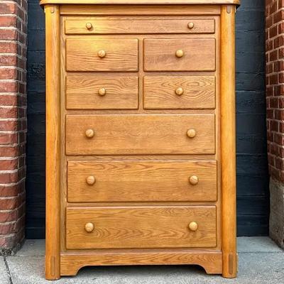 Contemporary Tall Oak Chest of Drawers with Jewelry Drawer