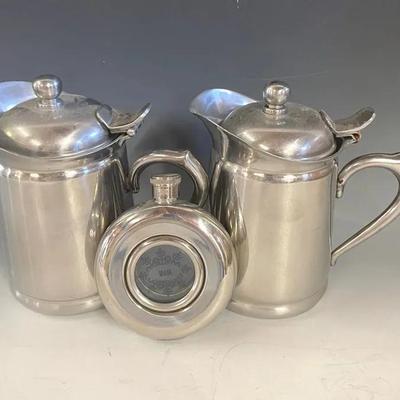Two Brandware Stainless Pitchers With Stainless Flask 