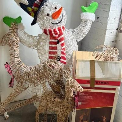 Outdoor Lighted Christmas Figures (4) With Snowman & Reindeer Family