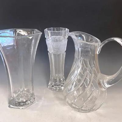 Swirl Glass Ewer With Mikasa Frosted Crystal Vase And Hoosier Glass Vase