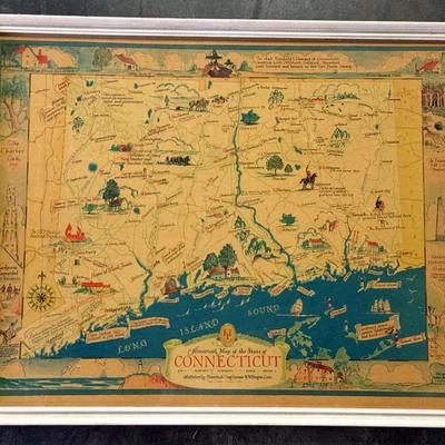 Framed Historical Map, State Of Connecticut, Designed by Leon L. desRosiers