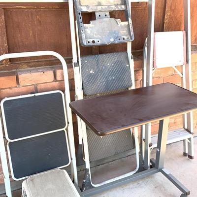 Lot Of 3 Step Ladders 1 Rolling Side Table 