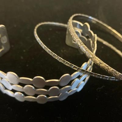 1 Sterling Silver Cuff Bracelet And 2 Sterling Silver Bangle Bracelets